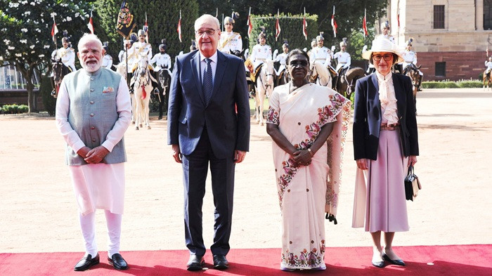 Swiss President Guy Parmelin receives ceremonial welcome at Rashtrapati Bhavan