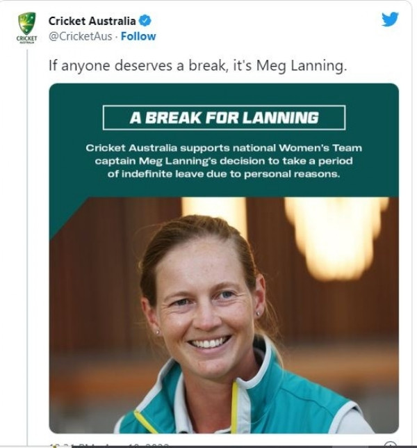 Female Austrailan cricketer Meg lennin in rest