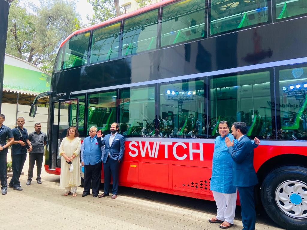 Nitin gadkari unveils double decker bus